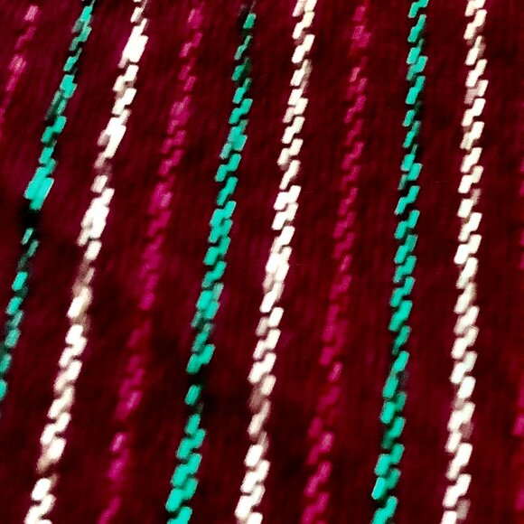 Christmas Tablecloth Red w/ Red Gold Green Metallic Stripes. Long - Picture 5 of 7